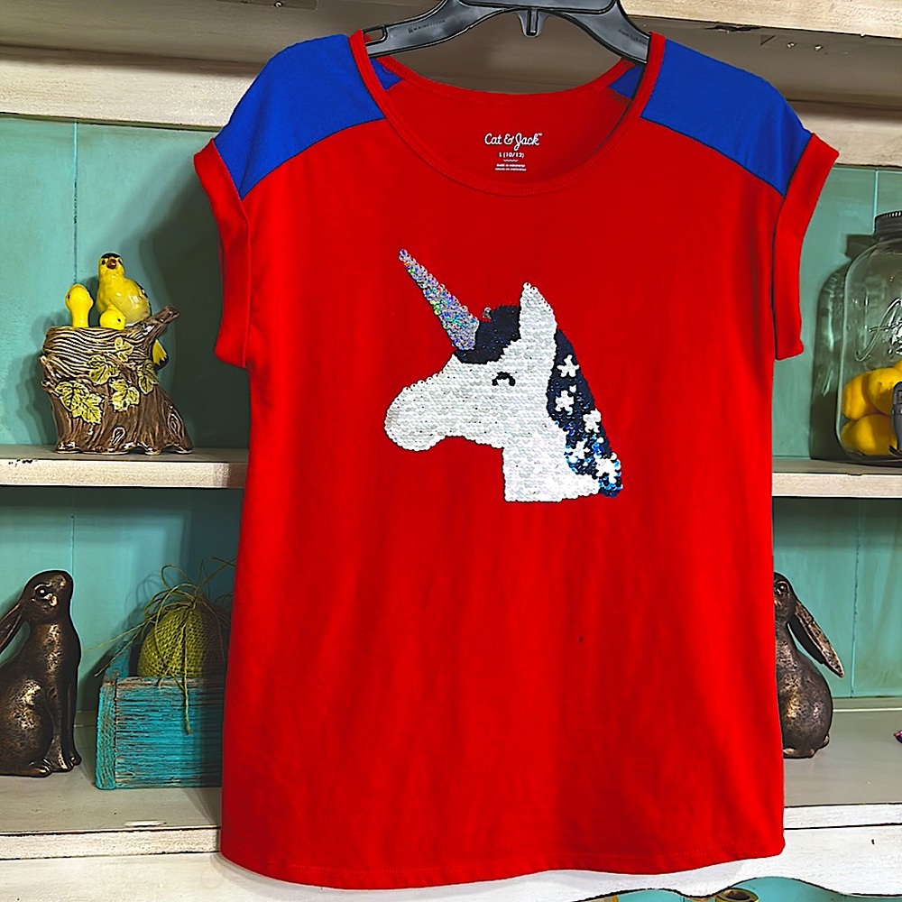 Cat & Jack Girls 10/12 Patriotic 🇺🇸 🦄 top